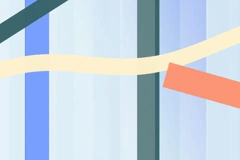 Abstract geometric design with layered blue, teal, and peach stripes, creat.. Illustrazione stock