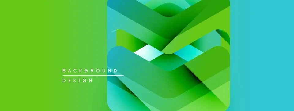 Abstract geometric design. Layers create depth, vibrant green, turquoise hues. Stock Illustration