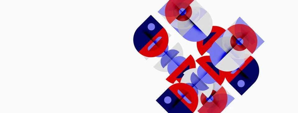 Abstract geometric design. Overlapping circles, squares, rectangles create 스톡 일러스트