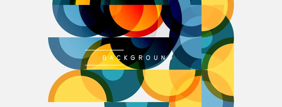 Abstract geometric design. Overlapping circles, squares create vibrant Illustrazione stock