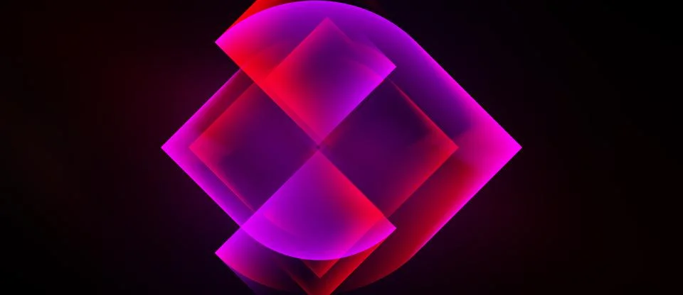Abstract geometric design. Overlapping squares create vibrant pink, red glow Stock Illustration