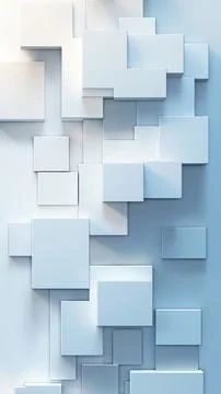 Abstract geometric design with overlapping white and light blue 3D squares Stock Photos