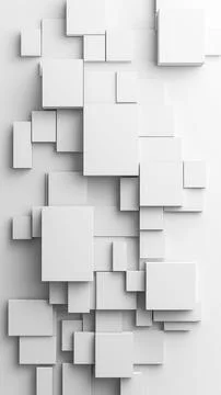 Abstract geometric design with overlapping white and light blue 3D squares Foto stock