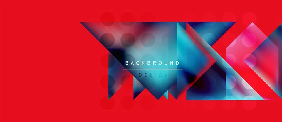 Abstract geometric design. Red background features vibrant blue, pink gradients. Stockillustratie
