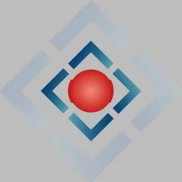 Abstract geometric design with red sphere and blue shapes Stock Illustration