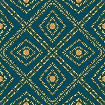 Abstract geometric design, seamless chains pattern of dark blue and gold color f Stock-Illustration