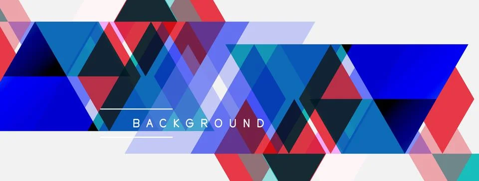 Abstract geometric design. Triangles overlap, creating vibrant blue, red, bla Illustrazione stock