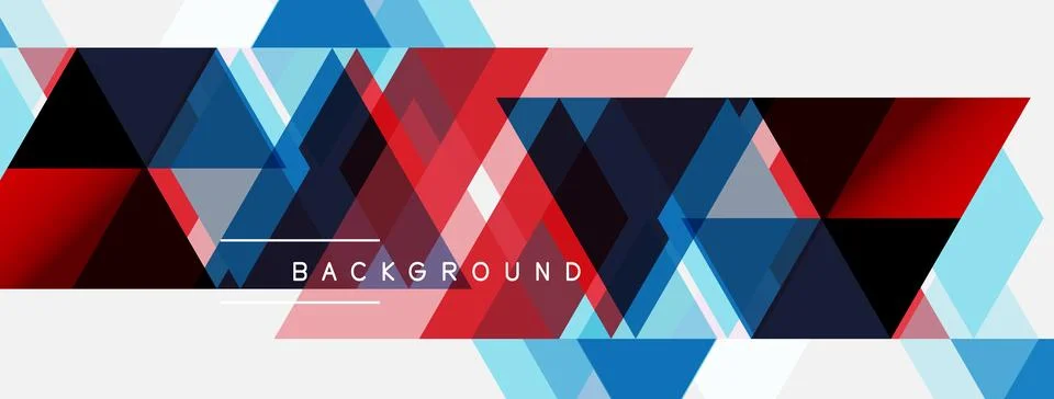 Abstract geometric design. Triangles overlap, creating dynamic red, blue, whi Stock Illustration