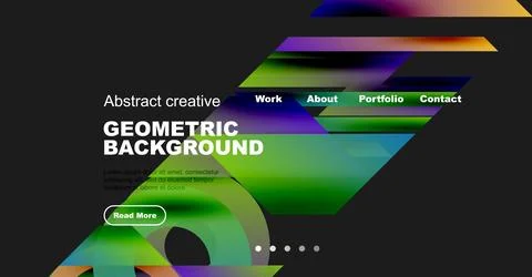 Abstract geometric design. Website header features vibrant colors, text, Stock Illustration