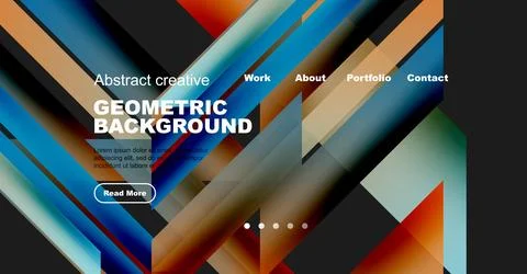Abstract geometric design. Website header features bold text, navigation menu, Stock Illustration