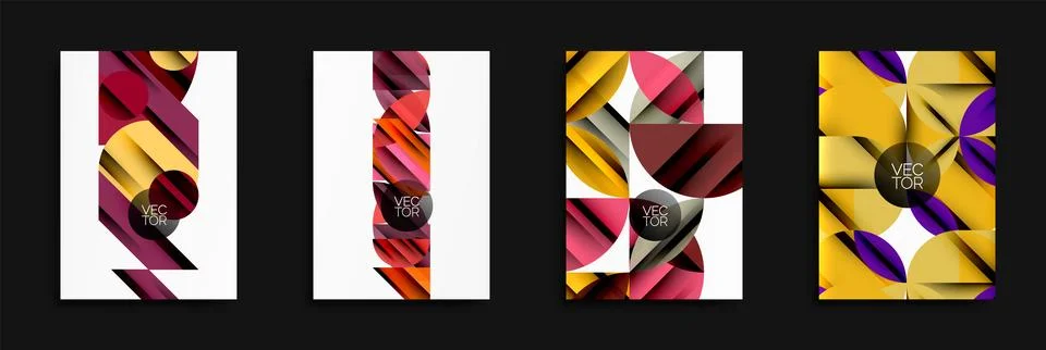 Abstract geometric designs dominate. Rectangular forms intersect, creating Stock Illustration