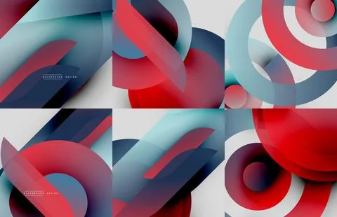 Abstract geometric designs. Overlapping shapes create dynamic compositions. Red, Illustrazione stock