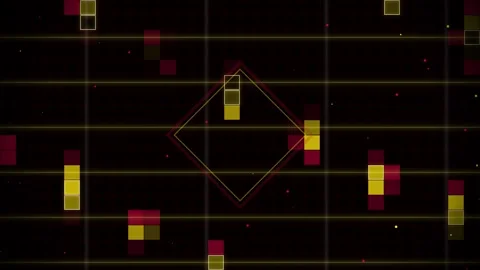 Abstract Geometric Diamond Grid with Pixelated Particles, Dark Tech Backgroun Stock Footage 346660551