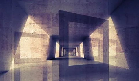 Abstract geometric digital 3d background. Dark interior Stock Illustration