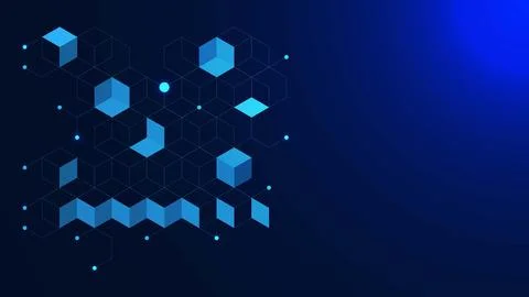 Abstract geometric digital block and glowing particle for blockchain technology Stock Illustration