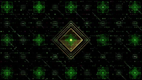 Abstract Geometric Digital Matrix Green Symmetrical Patterns Stock Footage 303431134