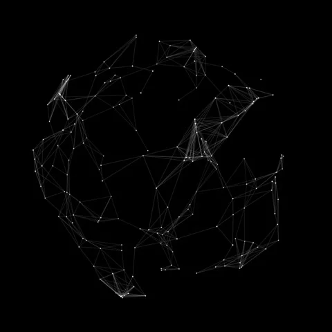 Abstract Geometric Digital Wireframe Sphere with Lines and Nodes in Black Spa Stock Footage 341778591