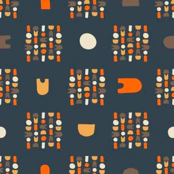 Abstract geometric drawn elements are collected in square frames. Seamless ve Stock Illustration