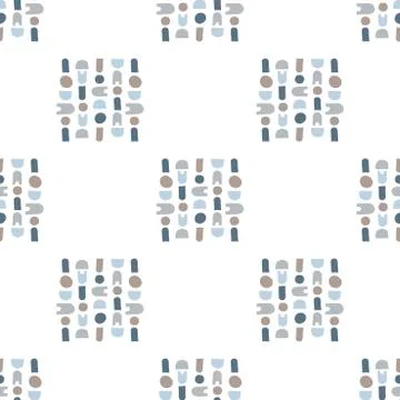 Abstract geometric drawn elements are collected in squares. Seamless vector p Stock Illustration