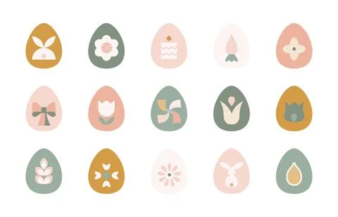 Abstract geometric easter egg icons. Pastel color minimalistic easter 스톡 일러스트