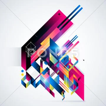 Abstract geometric element with colorful gradients and glowing lights. Corpor Stock Illustration