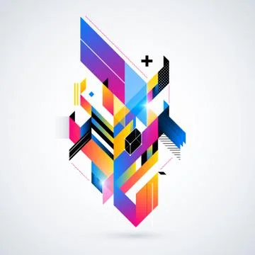 Abstract geometric element with colorful gradients and glowing lights. Corpor Stock Illustration