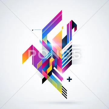 Abstract geometric element with colorful gradients and glowing lights. Corpor Stock Illustration