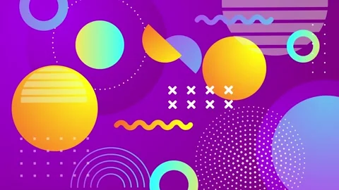 Abstract geometric elements blending with shapes on a vibrant purple background Stock Footage 311608810