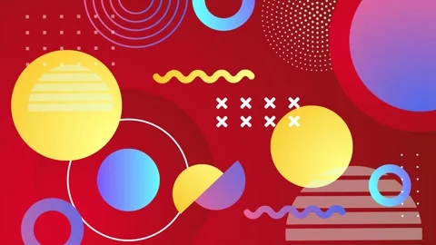 Abstract geometric elements blending with shapes on a vibrant red background Stock Footage 311608822