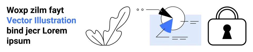 Abstract geometric elements including a leaf, pie chart, and lock. Ideal for  Ilustración de archivo