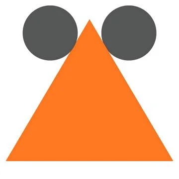 Abstract geometric face with orange triangle and gray circles on white back.. 스톡 일러스트