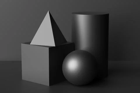 Abstract geometric figures low-key black still life Stock Illustration