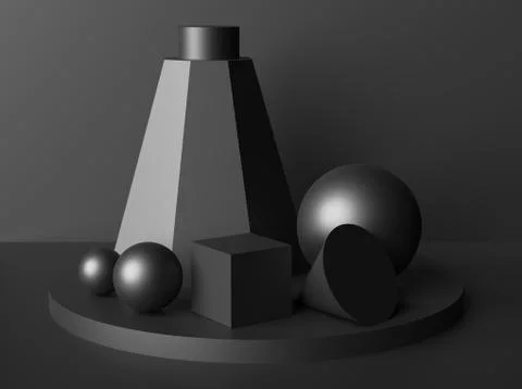 Abstract geometric figures low key black still life Stock Illustration