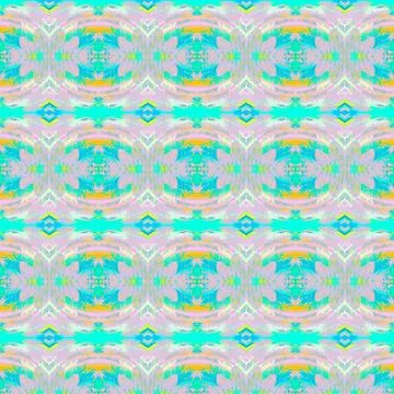 Abstract geometric floral pattern turquoise blue pink yellow Stock Illustration