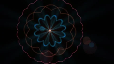 Abstract Geometric Flower Bloom Animation with Lens Flares. Stock Footage 334456673