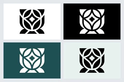 Abstract Geometric Flower Logo Icon Set Stock Illustration