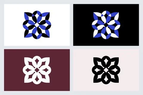 Abstract Geometric Flower Logo Set Design Stock Illustration