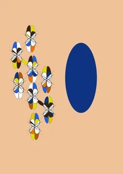 Abstract Geometric Flower Pattern and Blue Oval Shape on Warm Background Stock Illustration