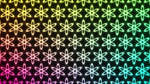 Abstract Geometric Flower Pattern Shift Loop on Black Background with Neon Stock Footage 331998251