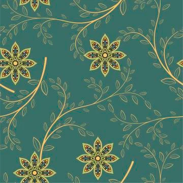 Abstract geometric flowers seamless pattern. Floral background. Stock Illustration