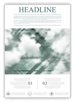 Abstract geometric flyer template layout with sky and clouds Stock Illustration
