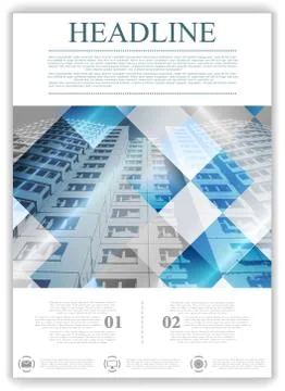 Abstract geometric flyer template layout with skyscraper Stock Illustration