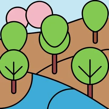 Abstract Geometric Forest and River Illustration Stock Illustration