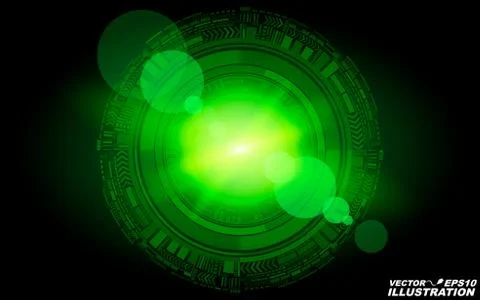Abstract geometric form of technology of green color of luminous particles... Illustrazione stock