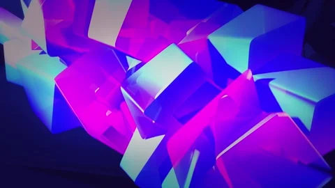 Abstract geometric forms glowing with blue and magenta neon lights Vídeo Stock 328033926