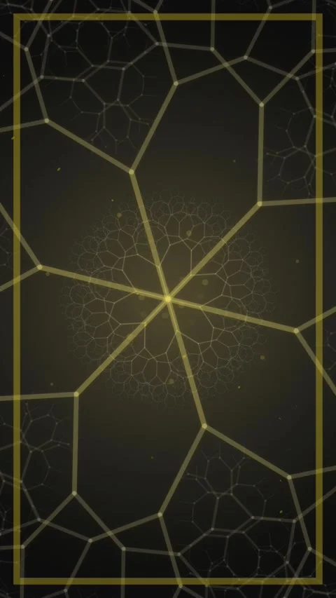 Abstract Geometric Fractal Pattern Animation with Golden Glow and Particles Stock Footage 347695565