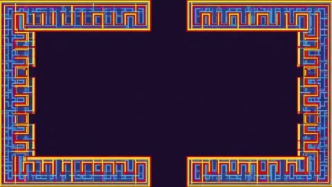 Abstract geometric frame border with colorful labyrinth pattern and dark ce.. Stock Footage 342045045