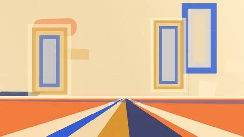 Abstract geometric frames in orange, blue, and cream create a modern, calm .. Stock-Illustration