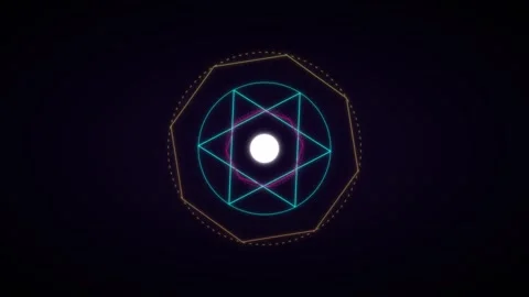 Abstract geometric glowing neon shape with concentric circles and polygonal.. Stock Footage 343770246
