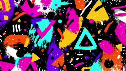Abstract Geometric Graffiti Background With Neon Triangles on Black Stock Footage 315538904